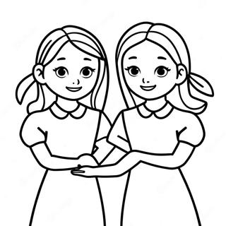 Schwestern Hand in Hand Ausmalbild | Schwestern Ausmalbild