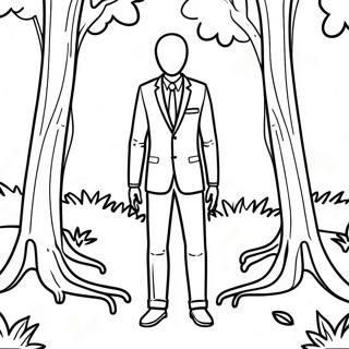 Slender Man im dunklen Wald Ausmalbild | Creepypasta Ausmalbild