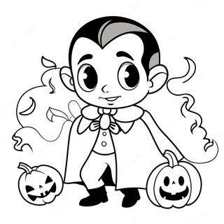 Niedlicher Dracula mit einem Kürbis Ausmalbild | Dracula Ausmalbild