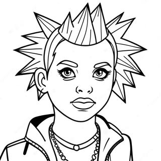Punk Goth Mädchen mit stacheligem Haar Ausmalbild | Punk Goth Ausmalbild