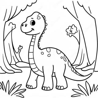 Niedlicher Brachiosaurus im Wald Ausmalbild | Brachiosaurus Ausmalbild