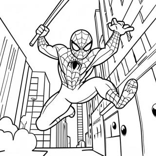 Spider-Man schwingt durch die Stadt Ausmalbild | Marvel Ausmalbild