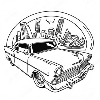 Chicano Lowrider Klassiker Ausmalbild | Chicano Lowrider Ausmalbild