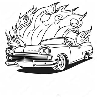 Chicano Lowrider mit Flammen Ausmalbild | Chicano Lowrider Ausmalbild