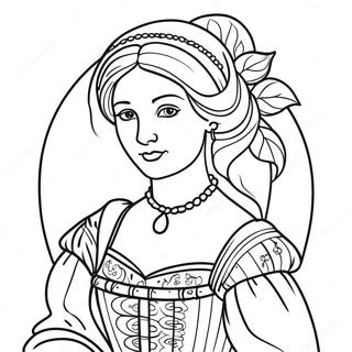 Elegante Renaissance-Dame Ausmalbild | Renaissance Ausmalbild