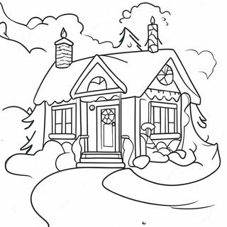 Gemütliches Weihnachtsferienhaus Ausmalbild | Weihnachtshaus Ausmalbild