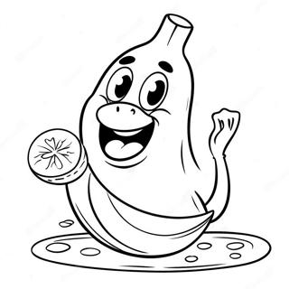 Glückliche Banane, die eine Scheibe isst Ausmalbild | Banana Eats Ausmalbild