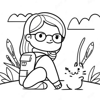 Abenteuerliches Mädchen mit Katze Ausmalbild | Mädchen mit Katze Ausmalbild