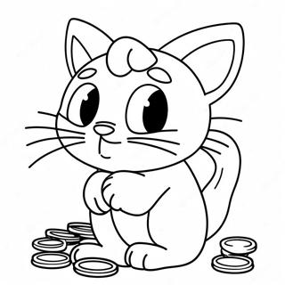 Süßer Meowth, der mit Münzen spielt Ausmalbild | Pokemon Mauzi Ausmalbild