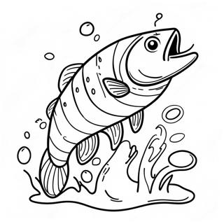 Bunter Bass springt aus dem Wasser Ausmalbild | Barschangeln Ausmalbild