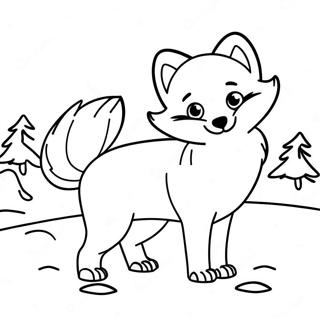 Verspielter arktischer Fuchs im Schnee Ausmalbild | Arktischer Fuchs Ausmalbild