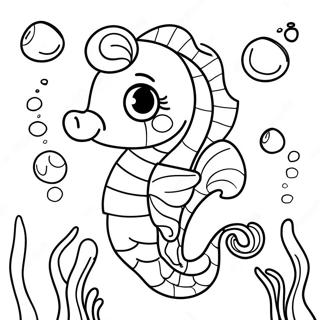 Niedliches Seepferdchen Unterwasser Ausmalbild | Seepferdchen Ausmalbild