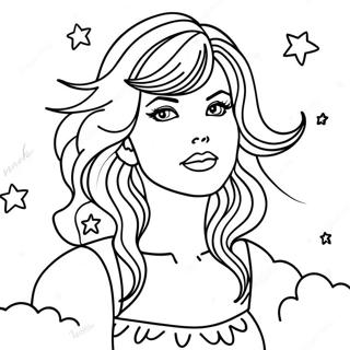 Taylor Swift im traumhaften Nachthimmel Ausmalbild | Taylor Swift Mitternächte Ausmalbild