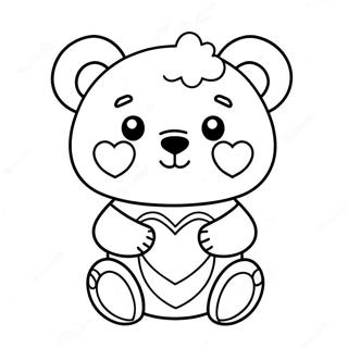 Süßer Kawaii Bär mit Herz Ausmalbild | Kawaii Bär Ausmalbild