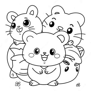 Niedlicher Hamtaro mit Freunden Ausmalbild | Hamtaro Ausmalbild