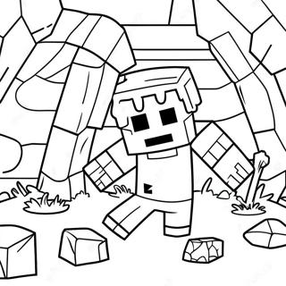 Gruseliger Minecraft Zombie in Höhle Ausmalbild | Minecraft Zombie Ausmalbild