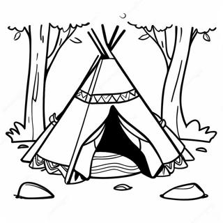 Buntes Tipi im Wald Ausmalbild | Teepee Ausmalbild