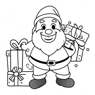 Fröhlicher Weihnachtsmann mit Geschenken Ausmalbild | Weihnachtsmann und Elf Ausmalbild