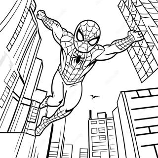 Spider Man schwingt durch die Stadt Ausmalbild | Ultimate Spider Man Ausmalbild