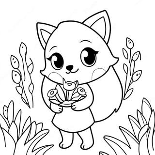 Niedliches Wolfsmädchen mit Blumen Ausmalbild | Wolfmädchen Anime Ausmalbild