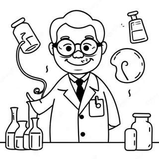 Lustiger Wissenschaftler im Laborkittel Ausmalbild | Wissenschaftslabor Ausmalbild