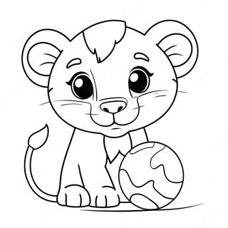 Löwenjunges, das mit einem Ball spielt Ausmalbild | Löwenbaby Ausmalbild