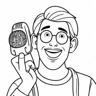 Lustiger YouTuber mit Mikrofon Ausmalbild | YouTuber Ausmalbild