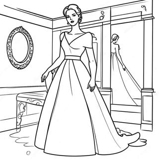 Elegante Frau in einem Kleid Ausmalbild | Frauen Ausmalbild