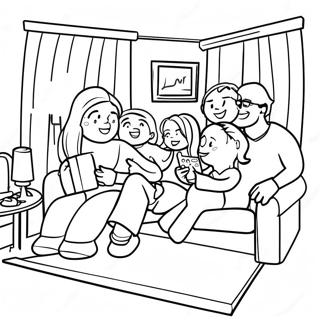 Gemütlicher Familienfilmabend Ausmalbild | Heimfilm Ausmalbild