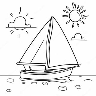 Buntes Segelboot an einem sonnigen Tag Ausmalbild | Segelboot Ausmalbild