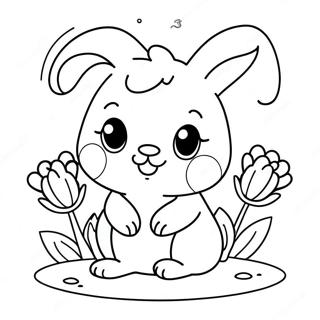 Niedliches Babykaninchen mit Blumen Ausmalbild | Realistisches Kaninchen Ausmalbild
