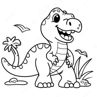 Niedlicher T-Rex mit einem großen Lächeln Ausmalbild | T Rex Ausmalbild