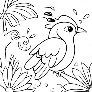 Bunte tropische Vögel und lebhafte Blumen Ausmalbild | Vögel und Blumen Ausmalbild