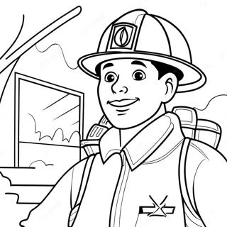 Mutiger Feuerwehrmann bei der Arbeit Ausmalbild | Notruf 911 Ausmalbild