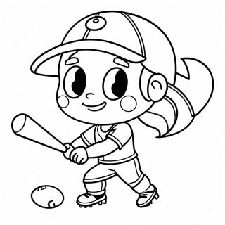 Süßer Softball Charakter Ausmalbild | Ich liebe Softball Ausmalbild