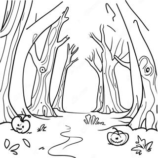 Gruseliges geheimnisvolles Wald Ausmalbild | Geheimnis Ausmalbild