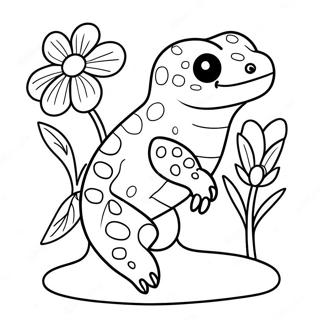 Süßer Leopardgecko mit Blumen Ausmalbild | Leopardgecko Ausmalbild