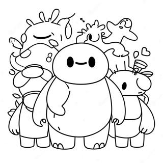 Süßer Baymax mit Freunden Ausmalbild | Baymax Ausmalbild