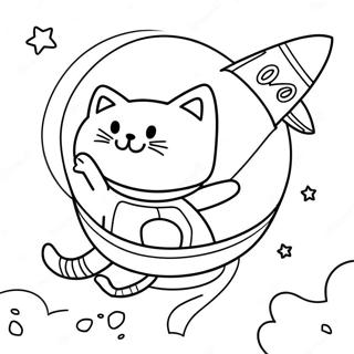 Abenteuerliche Raumkatze in einer Rakete Ausmalbild | Weltraumkatze Ausmalbild