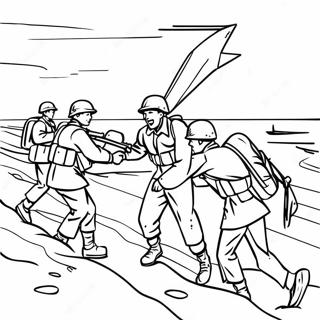 D-Day Soldaten Landung am Strand Ausmalbild | D-Day Ausmalbild