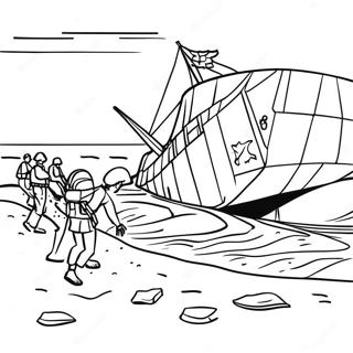 D-Day Historische Szene Ausmalbild | D-Day Ausmalbild
