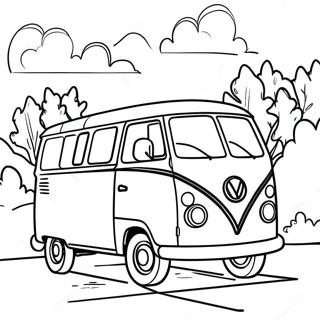 Bunter Van auf einer Straße Ausmalbild | Transporter Ausmalbild