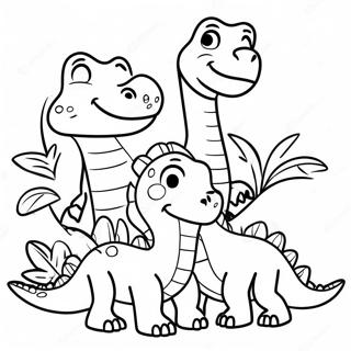 Freundliche Dinosaurier Familie Ausmalbild | Dinosaurier Ausmalbild