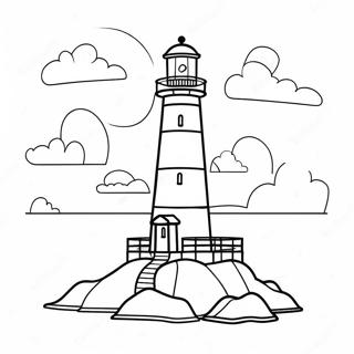 Bunter Leuchtturm am Meer Ausmalbild | Leuchtturm Ausmalbild