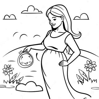 Niedliche schwangere Frau mit Babybauch Ausmalbild | Schwangerschaft Ausmalbild