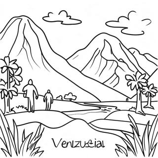 Buntes Venezuela Landschafts-Ausmalbild | Venezuela Ausmalbild
