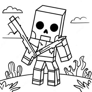 Gruseliges Minecraft Skelett mit Bogen Ausmalbild | Minecraft Skelett Ausmalbild