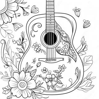 Akustische Gitarre mit Blumen Ausmalbild | Gitarre Ausmalbild