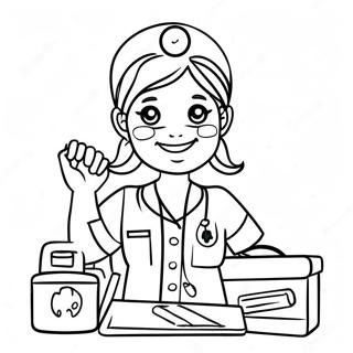 Freundliche Krankenschwester mit Erste-Hilfe-Materialien Ausmalbild | Erste Hilfe Ausmalbild