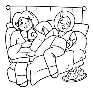 Gemütliche Pyjamaparty Ausmalbild | Schlafanzugtag Ausmalbild